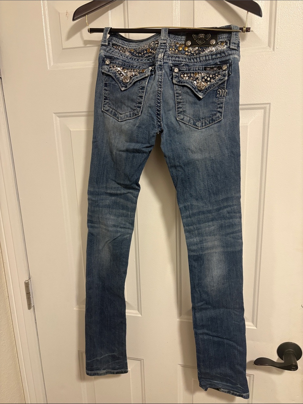 Miss Me Embellished Mid Blue Skinny Jeans